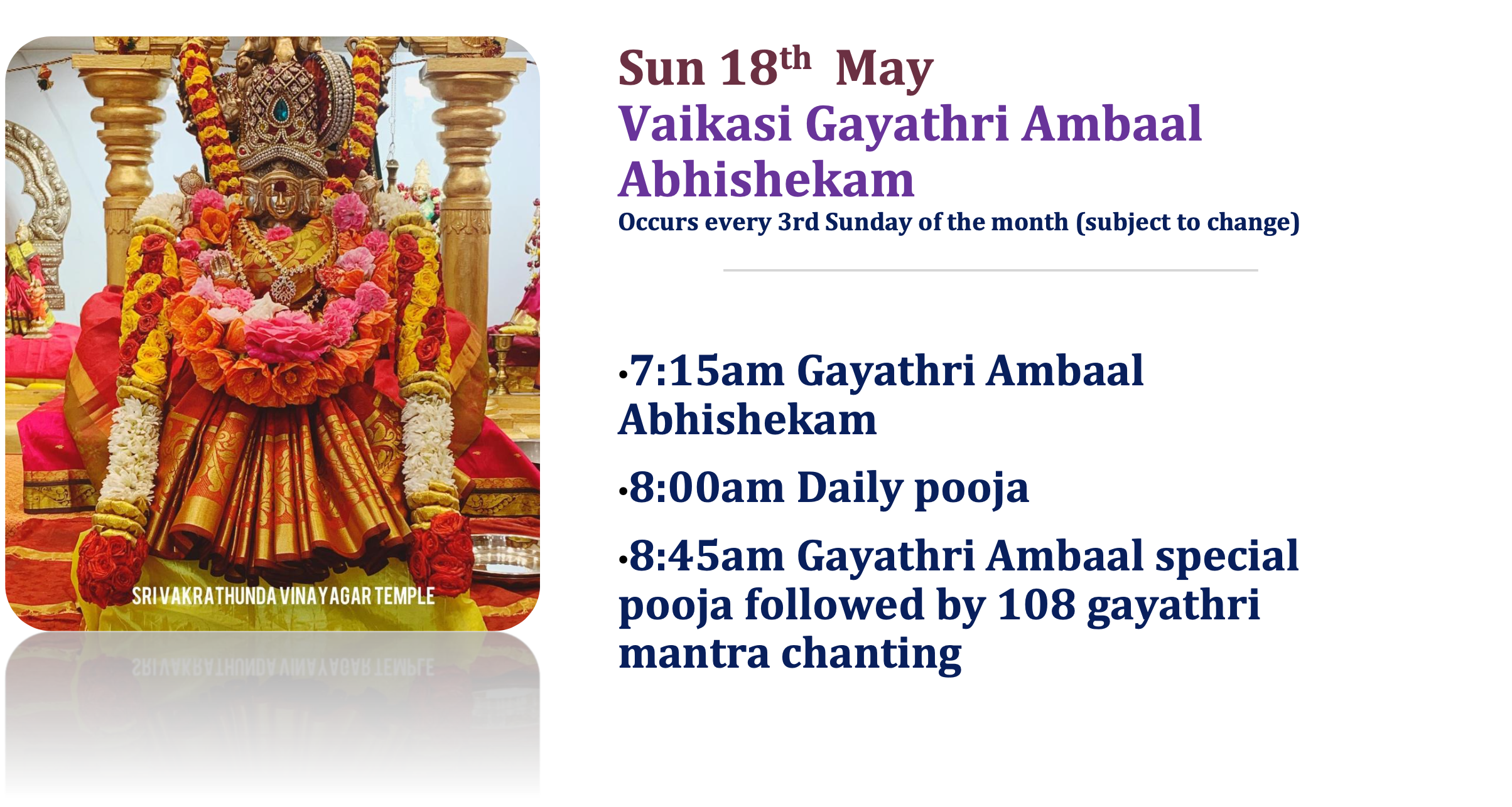 Sun 18th May – Vaikasi Gayathri Ambaal Abhishekam